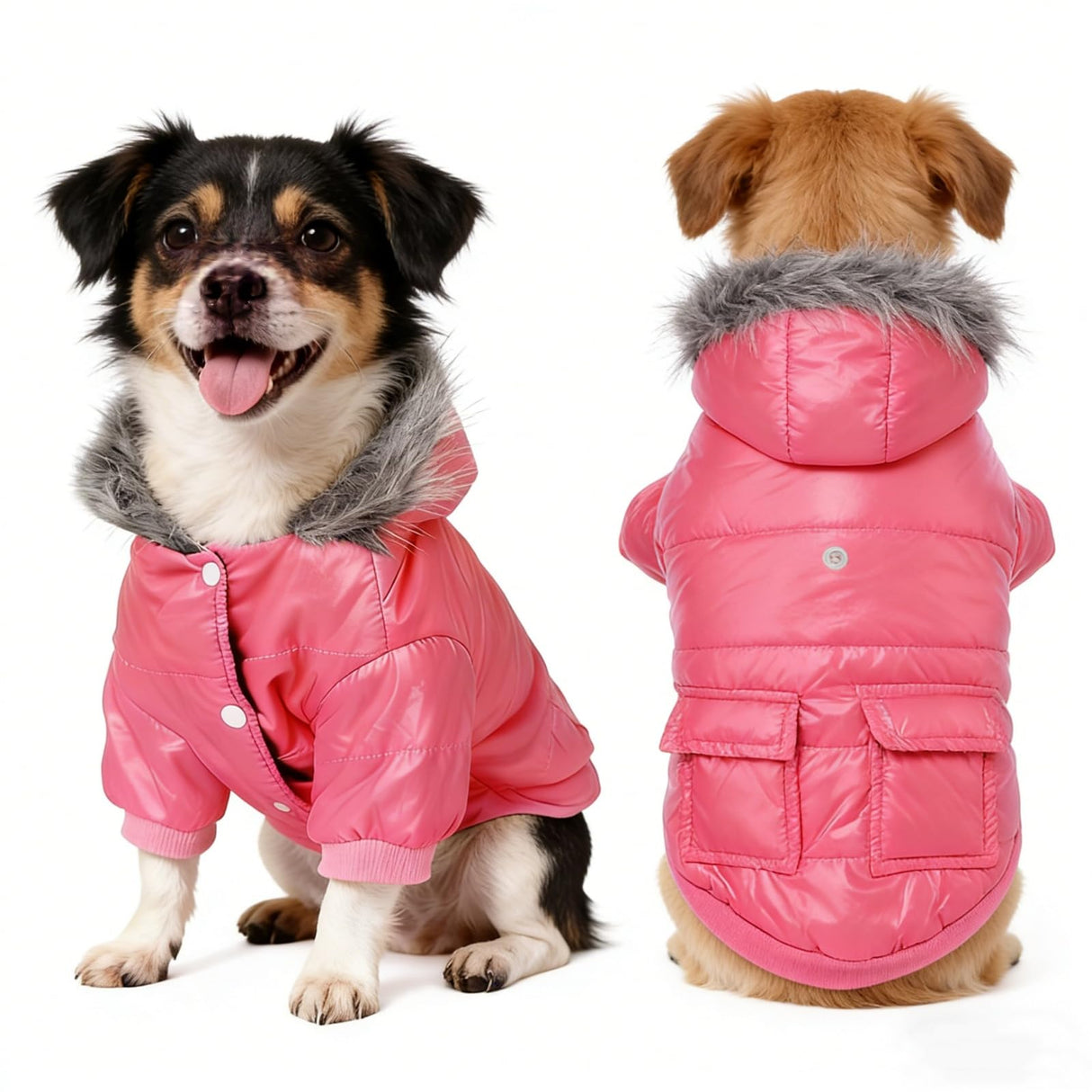 NAMSAN Dog Coats for Small Medium Dogs, Winter Jacket for Puppy Female, Windproof Snowproof Dog Warm Coat with Leash Hole, Pink L