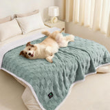 Luciphia Waterproof Dog Blanket for Large Dogs Washable Soft Sherpa Fleece Cat Blankets with 3D Jacquard Cozy Calming Reversible Bed Couch Protector Furniture Protection, Green White, 85x57 inch