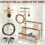 Bird Playground, Natural Wooden Parrot Stand with Feeding Cup, Swing, Chew Toy, and Other Cage Accessories. Bird Perch for Most Birds Including Cockatiels, Budgerigars, Grey Parrots, and More