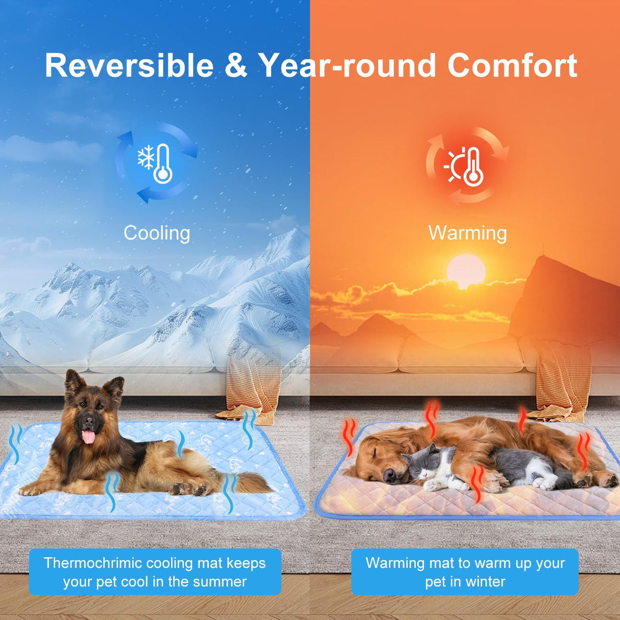 MH MYLUNE HOME Dog Cooling Mat 36x23 Inch - Cool-Chill Cool Fiber, Endothermic Color Changing Pet Pad for Dogs & Cats, Double-Sided Cooling & Warm, Foldable & Washable Summer Blanket