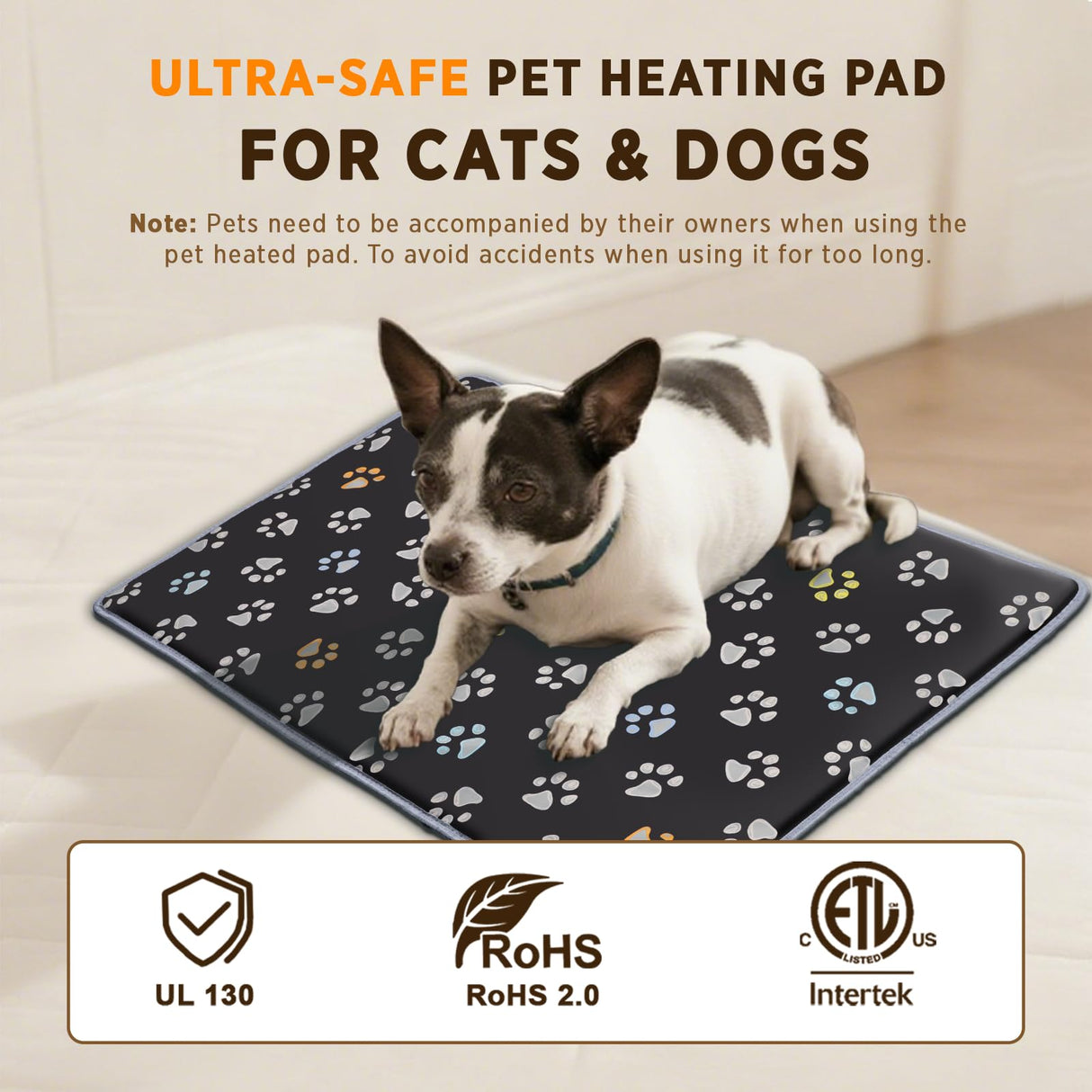 furrybaby Pet Heating Pad, Waterproof Dog Heating Pad Mat for Cat with Durable Anti-Bite Tube Indoor for Puppies Dogs Cats (1 Pack Black, 40 X 28in, Temp Adjustable)