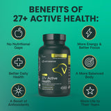 VetriScience 27+ Active Health Chewable Tablets, Canine Plus Daily Multivitamin for Puppies and Adult Dogs, Balanced Vitamins, Minerals and Antioxidants, Health and Wellness Support, Duck, 90 Count