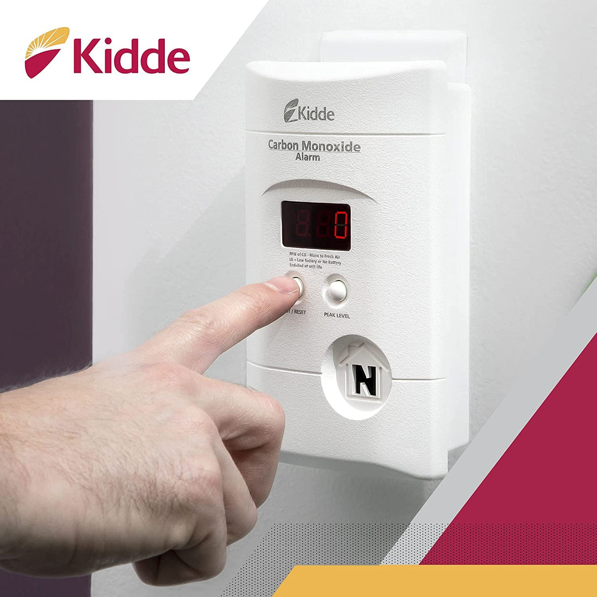 Kidde Carbon Monoxide Detector, Plug In Wall with 9-Volt Battery Backup, Digital LED Display, 2 Pack