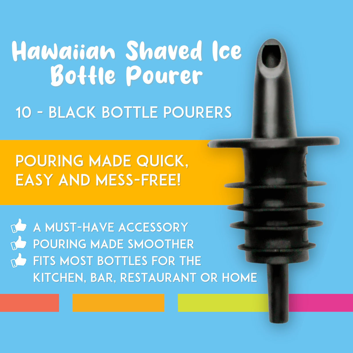 Syrup Precise Control Bottle Pourers, Professional Pour Spouts for Snow Cone & Drink Flavors (10-Pack)