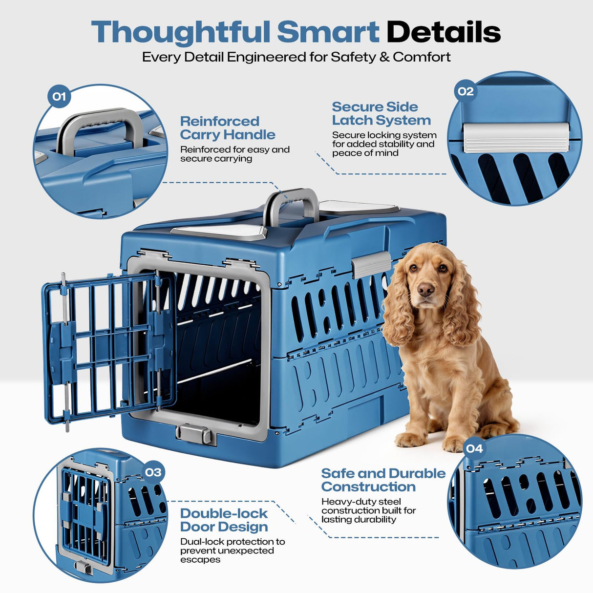 Collapsible Pet Carrier for Small Dogs & Cats - 3-Second Fold Portable Pet Travel Crate, Durable PP Material, Ventilated Design, Double-Sided Door, Foldable Pet Kennel for Car/Outdoor/Home