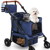 All-Terrain Pet Stroller for 2 Small Dogs/Cats, Heavy Duty 4-Wheel Dog Stroller for Medium Dogs up to 20 lbs, Foldable Pet Pram with Storage Basket, Cup Holder, Adjustable Handle & Weatherproof Cover