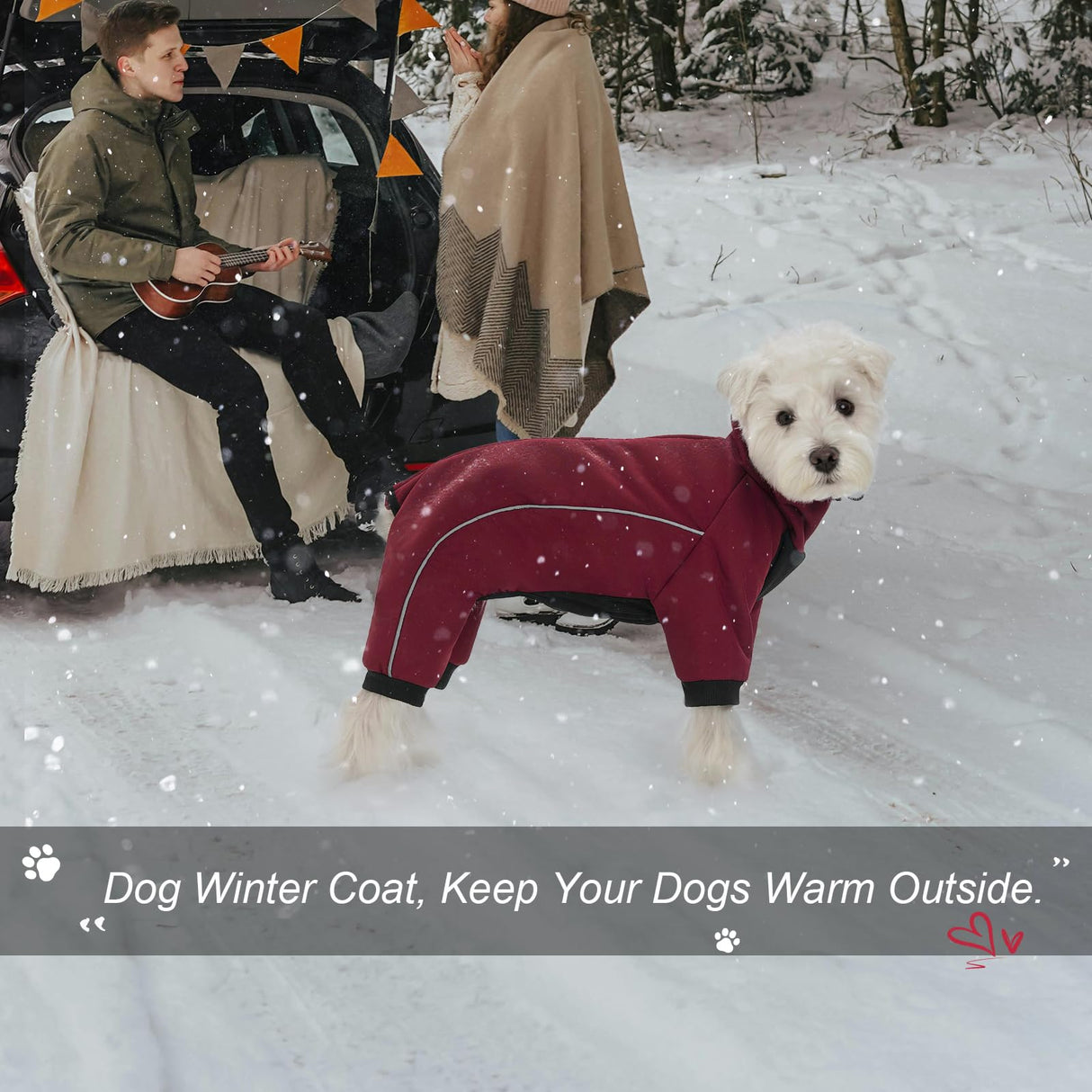 Four Leged Dog Winter Coat, Fullbody Warm Fleece Dog Jacket, Reflective Puppy Cold Weather Coats with Leash Hole & Drawstring, Back Zipper Water-Resistant Doggie Winter Clothes