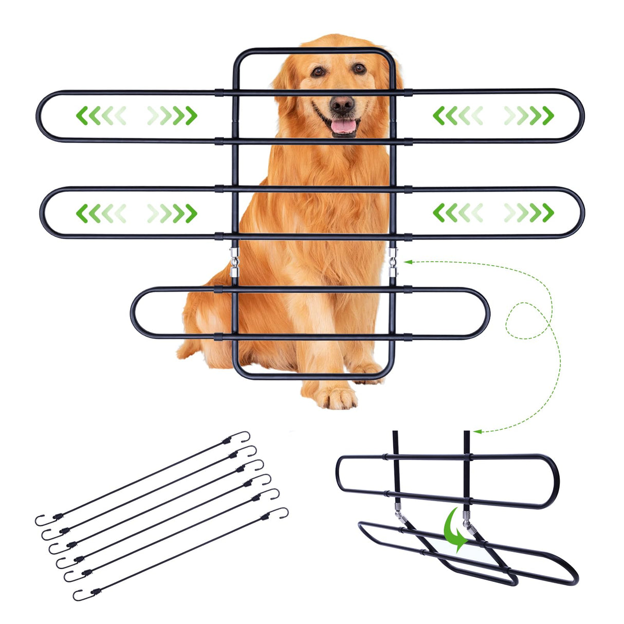 Metal Dog Barrier for Cars, SUVs, Trucks, Adjustable Universal Pet Gate Vehicle Divider for Back Front Seat, Heavy Duty Dog Separator for Car, Easy Install, 34"-58" Width, with Elastic 6 Ropes