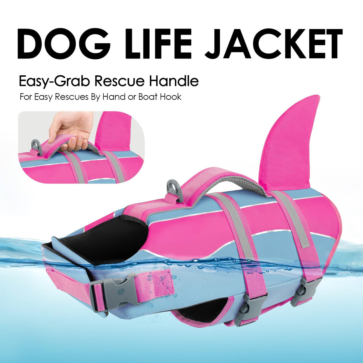 SUNFURA Dog Life Jacket - Shark Dog Life Vest for Swimming Boating, Reflective Lifejacket with High Buoyancy and Rescue Handle, Adjustable Lifesaver for Small Medium Large Breeds, Blue Pink M