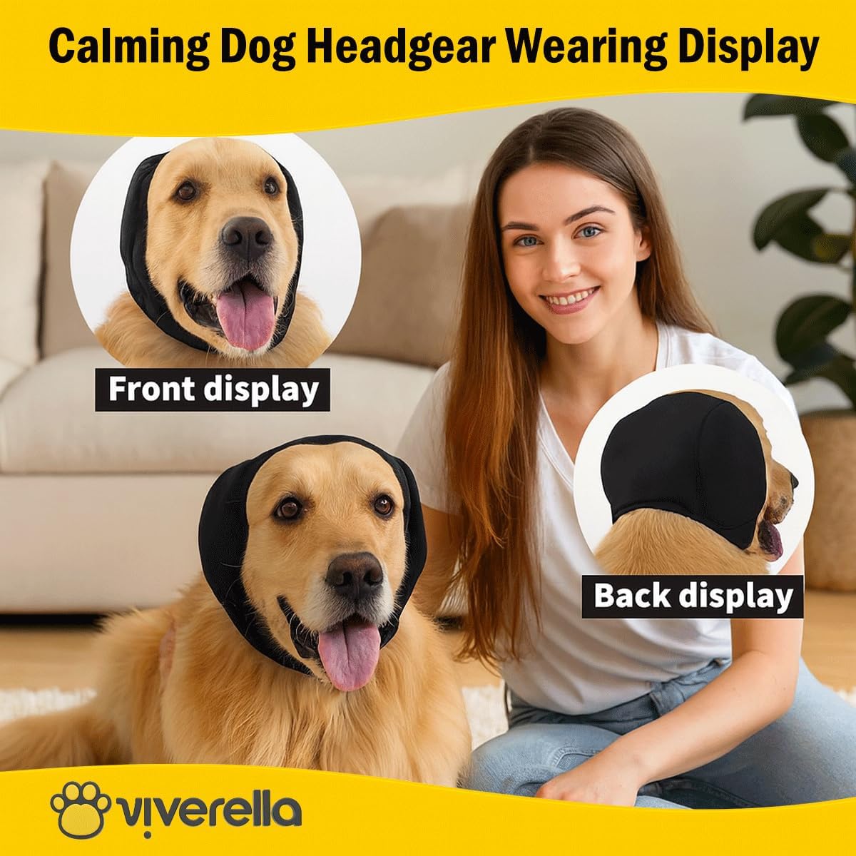 Dog Ear wrap Calming Hoodie Ear Wraps, Comfortable Quiet Ears Cover Muffs Plug Waterproof & Adjustable Dog Head Wrap Bonnet for Noise Protection Firework Grooming Bathing Anxiety Thunderstorms