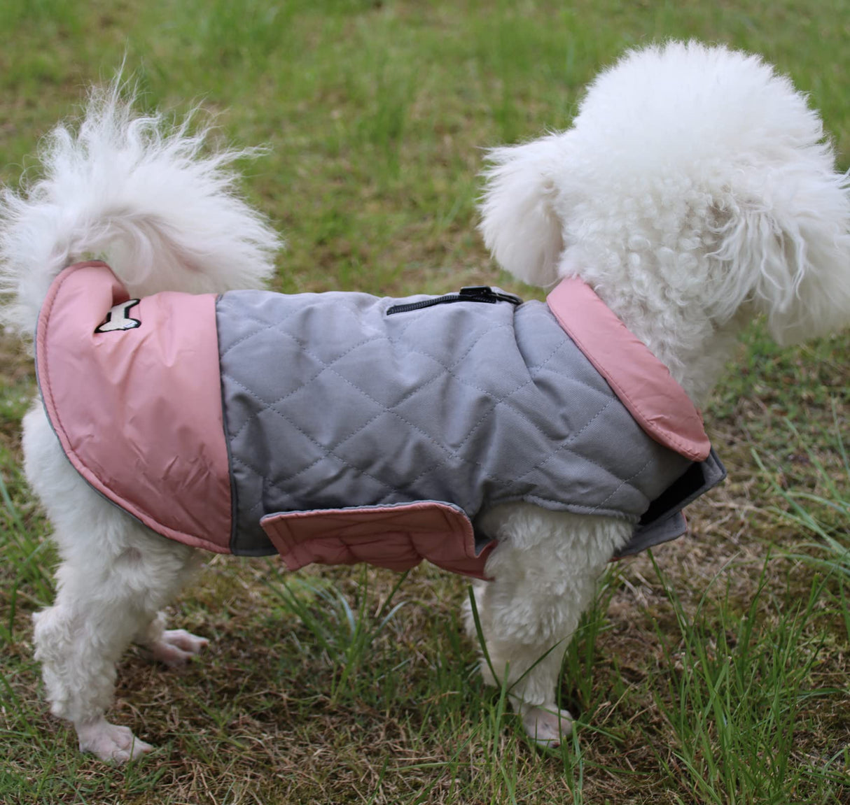 Vecomfy Reversible Dog Coats for Small Dogs Waterproof Warm Puppy Jacket for Cold Winter,Pink and Grey S