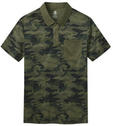 MoFiz Men's Polo Shirts Short Sleeve Quick Dry Outdoor Golf Sports Shirts with Pocket Regular Polo T-Shirt Camo Army Green XL