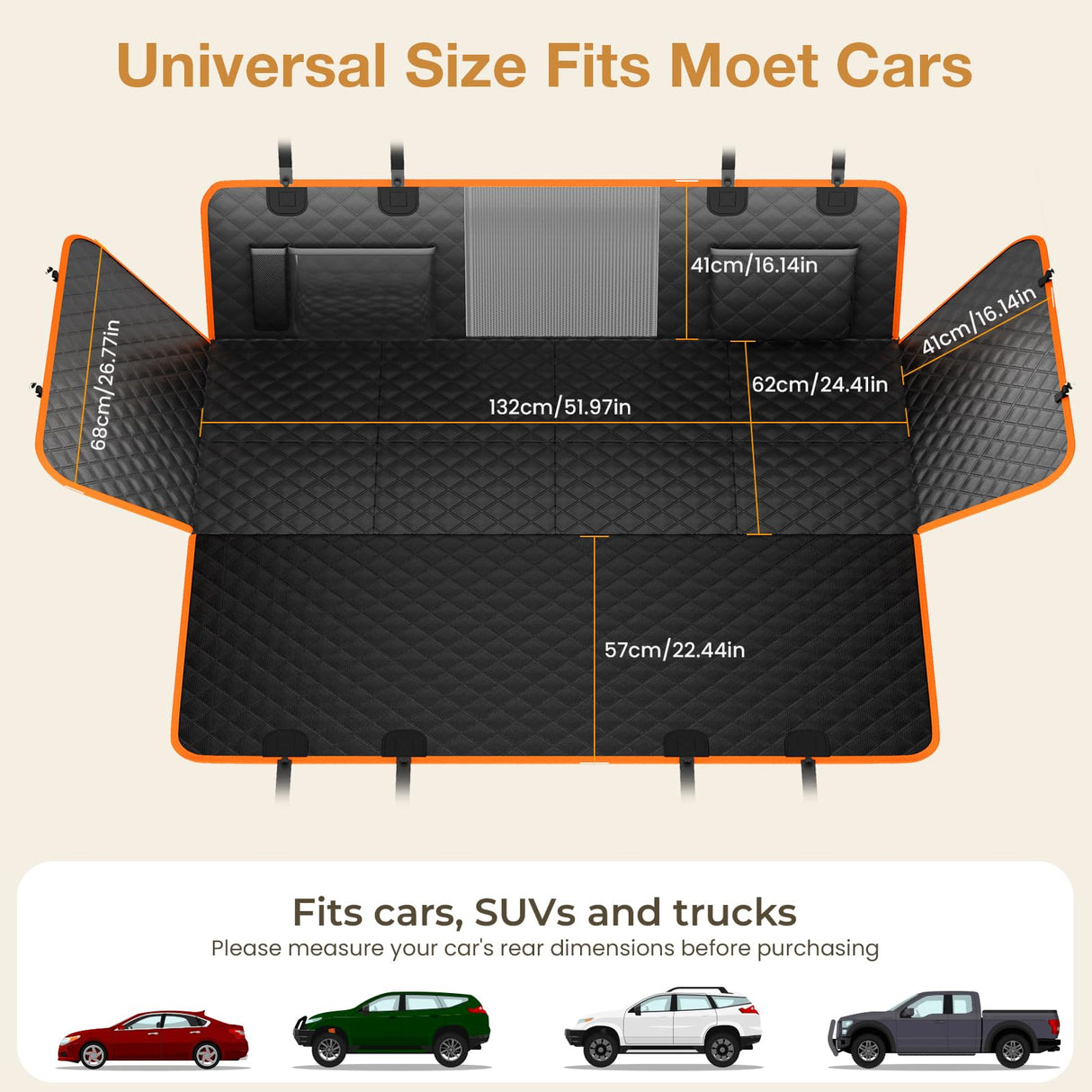 Pecute Dog Car Seat Cover for Back Seat, Back Seat Extender for Dogs 52 * 24.4in, Foldable in The Car, Hard PVC Panels Bottom Support to 330 lbs, for Cars/Mid-Size SUV/Small Truck