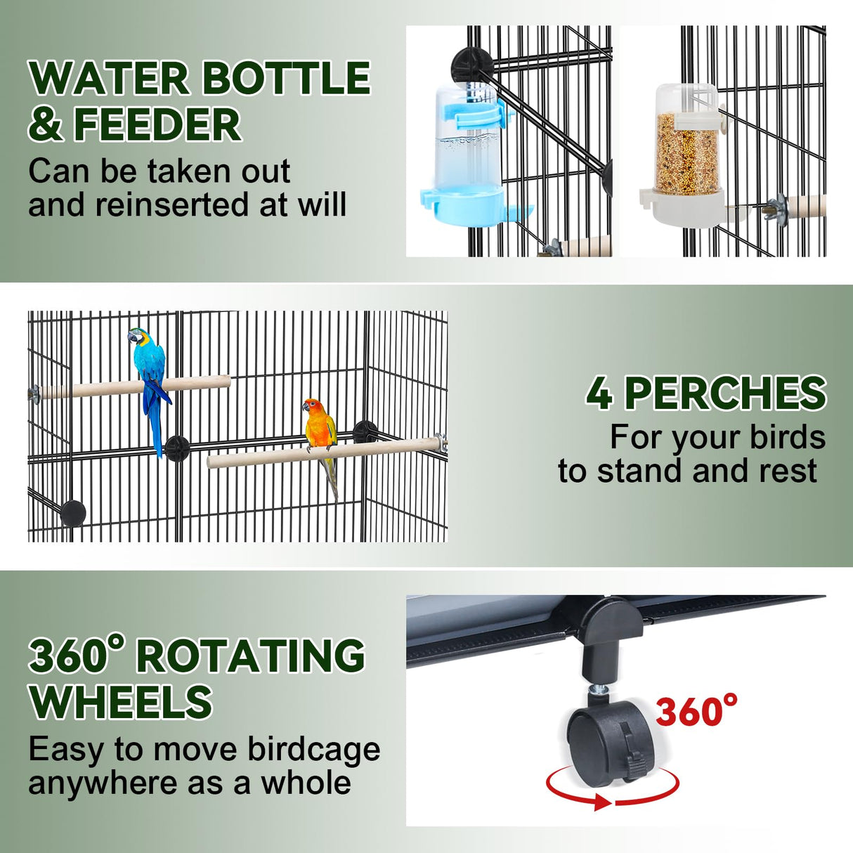 VISCOO Upgraded Encrypted 46-Inch Bird Cage, with Wooden Perches, Metal Parakeet Cage with Slide-Out Tray, Water Bottle&Feeder, Bird Cages for Parrot,Parakeets,Cockatiel,Lovebird,Small Mid-Sized Birds