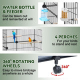 VISCOO Upgraded Encrypted 46-Inch Bird Cage, with Wooden Perches, Metal Parakeet Cage with Slide-Out Tray, Water Bottle&Feeder, Bird Cages for Parrot,Parakeets,Cockatiel,Lovebird,Small Mid-Sized Birds