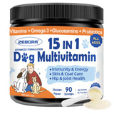 ZEBORA Dog Multivitamin Powder with Glucosamine, Dog Vitamins and Supplements for Immune Support, Skin and Coat Supplement with Omega 3 for Allergy Relief, Probiotics for Digestive & Gut Health