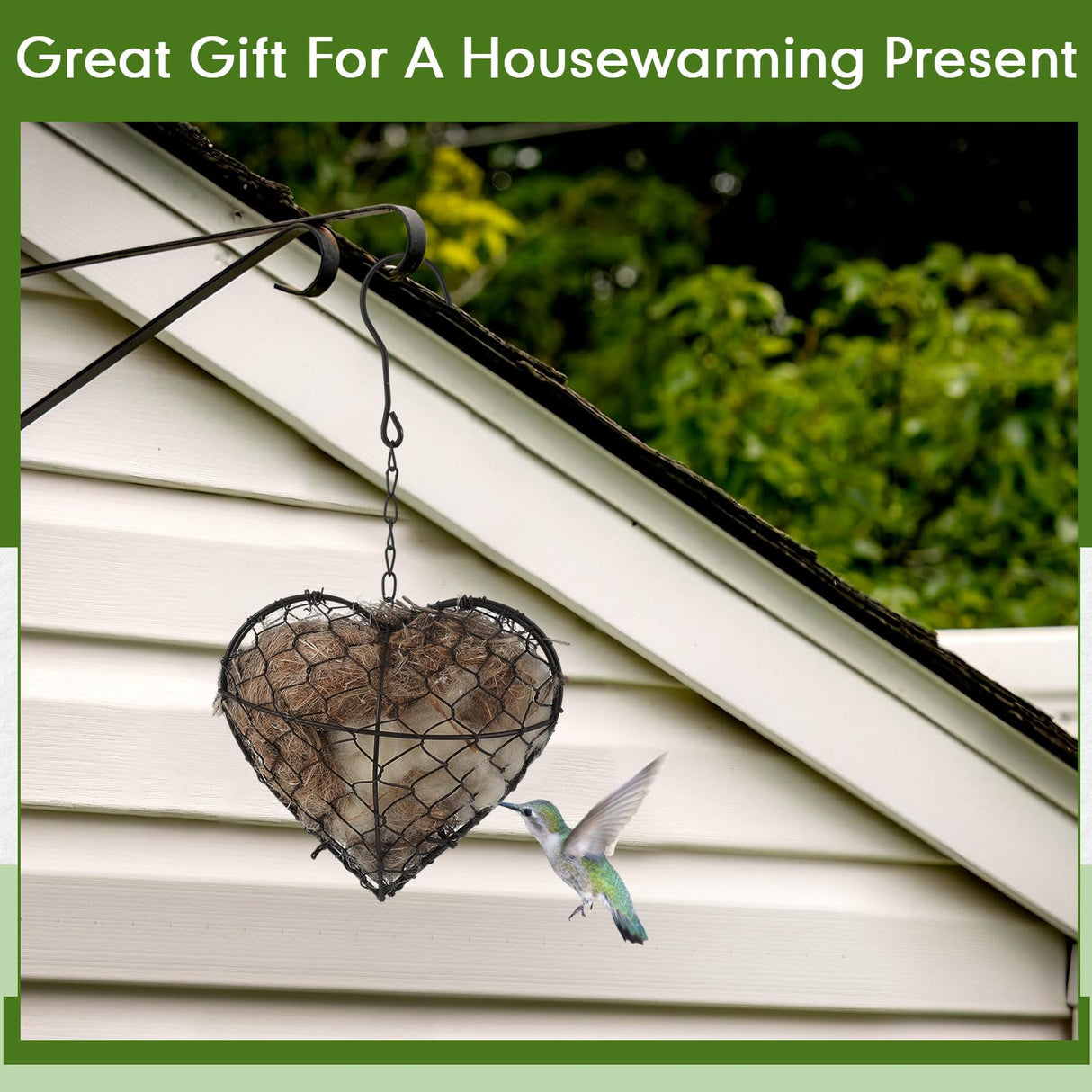 Menkxi 2 Pcs Nesting Material Bird, 9 x 7 Inch Hummingbird Nest House Bird House for Outside, Gift Design for Animal Lovers, Winter Fowl Gifts in Indoor Patio Garden (Heart Shaped)