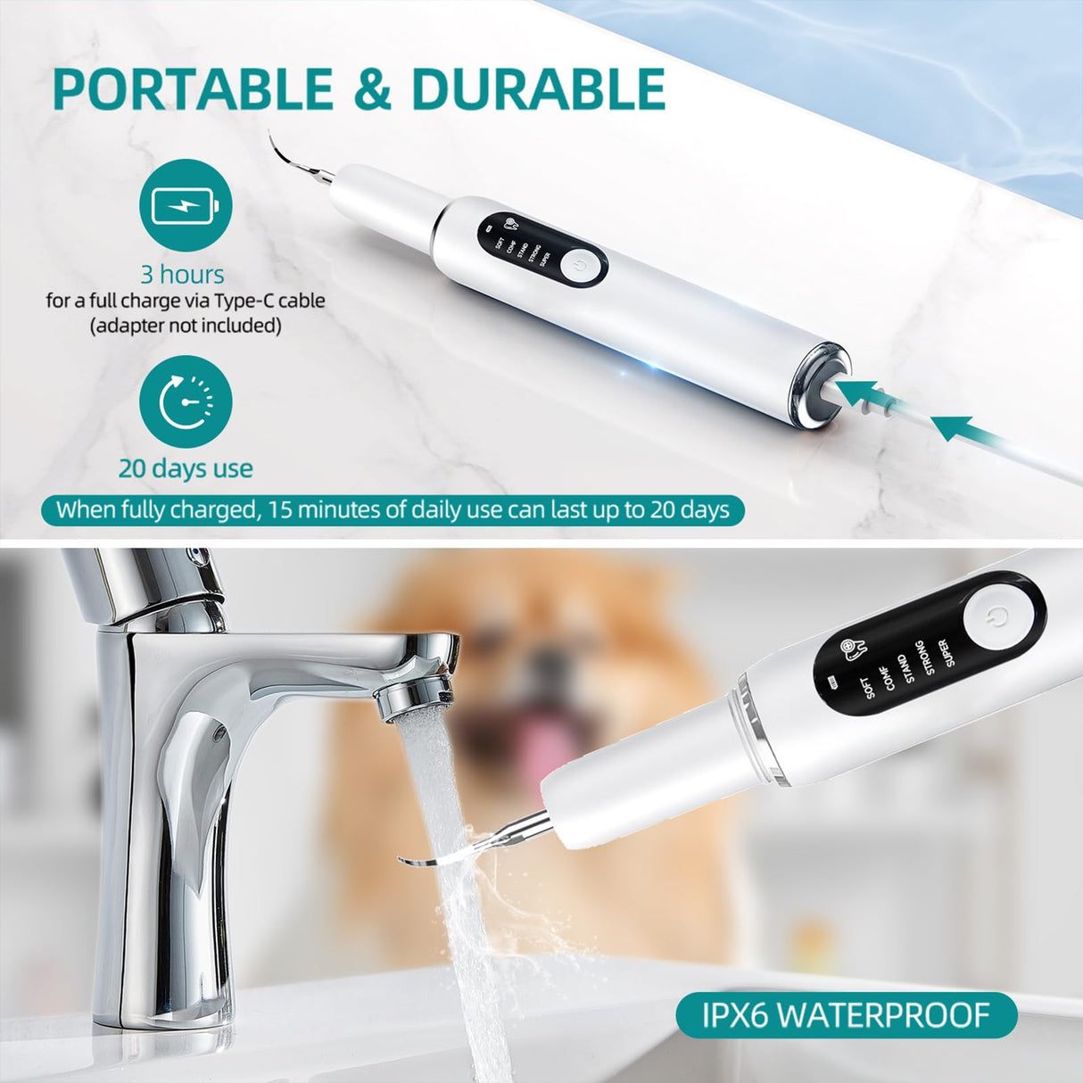 SylvanSparkKitchen Dog Plaque and Tartar Remover Plaque Remover for Teeth with Led Light 5 Adjustable Modes Electric Toothbrush Teeth Cleaning Kit for Dog and Cat Pet Ultrasonic Tooth Cleaner