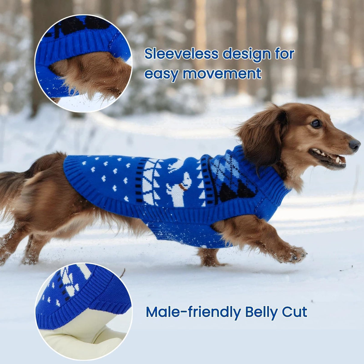 Ultra-Soft & Stretchy Turtleneck Dachshund Dog Sweater, Fall/Winter Knitted Dachshunds Sweaters, Pullover Weiner Dog Clothes for Girls Boy, Puppy Outfit for Male Female Weenie Dogs (Blue, L)