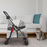 Dog Stroller with Casters, 40LBS Capacity Foldable Cat Pet Stroller with Storage Basket&Cup Holder, Foam Handle, Steel Frame for Small Medium Dogs Cats(Light Grey)