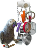 GILYGI Durable Bird Parrots Pots and Bagel Toys, Pullable Stainless Steel Cup and Cardboard Ring Toys for Amazons Mini Macaws African Greys Cockatoos Eclectus