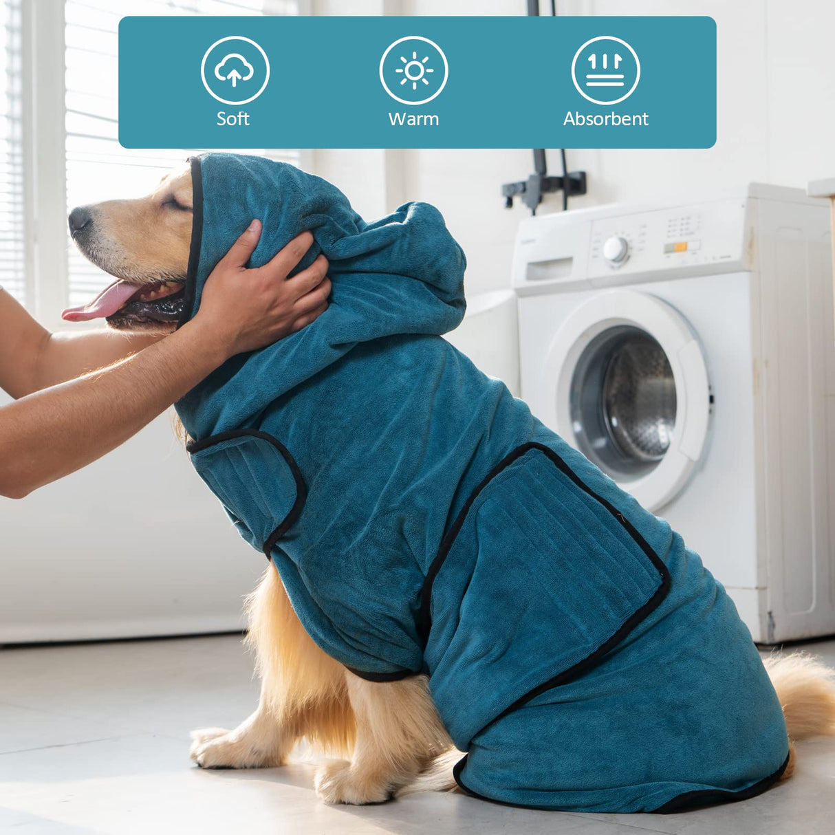 Avont Dog Bathrobe - Super Absorbent Pet Drying Towel Bath Robes After Bath Shower Swim Wet Walk for Puppies -Blue(L)