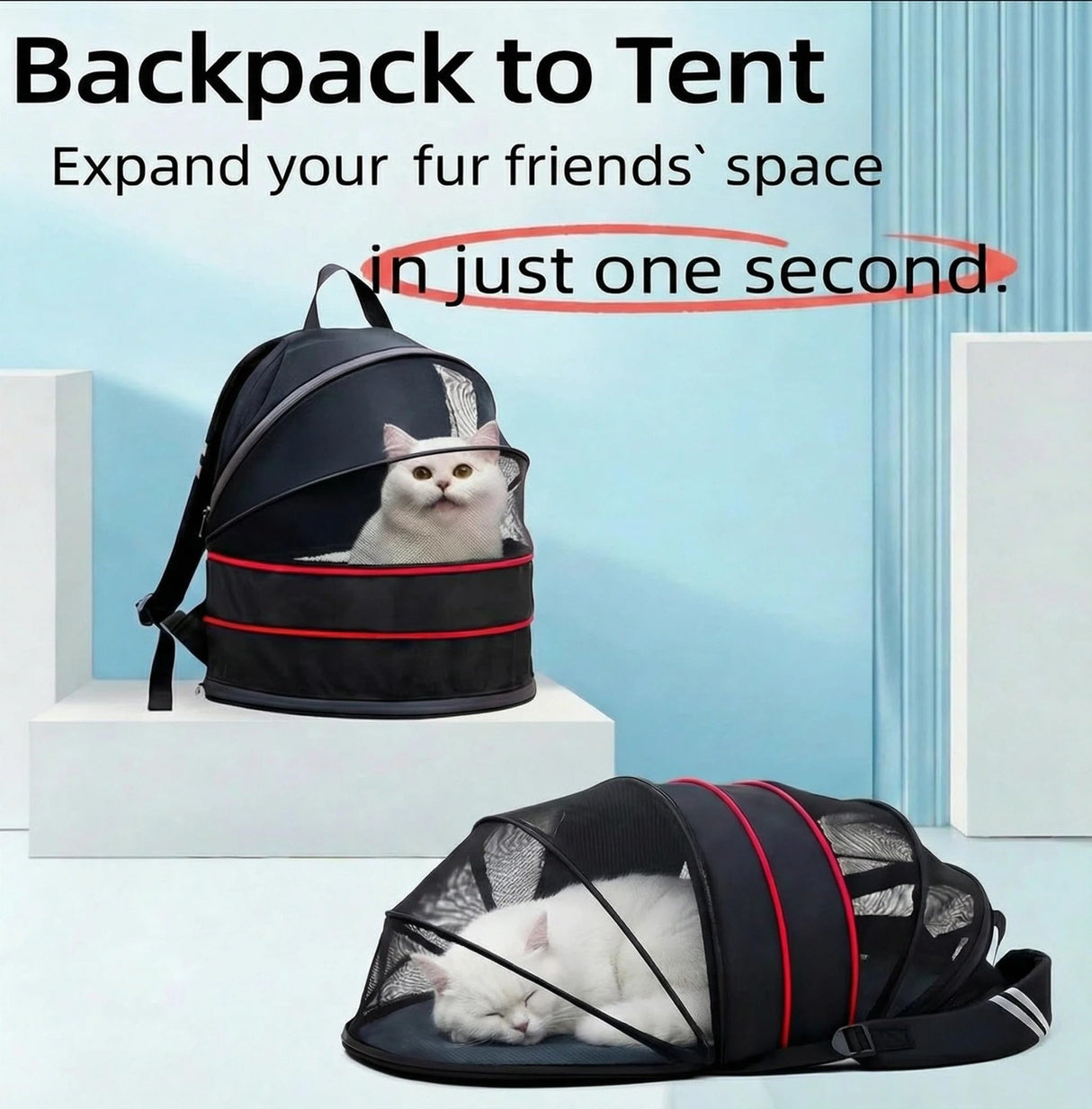 Cat Backpack Carrier for Cats and Small Dogs-Expandable Cat Carrier Breathable Visible Pet Tent for Kitty and Puppy Foldable Pet Nest Bed Perfect for Travel Walks Shopping Vet Visits Home Use-Black