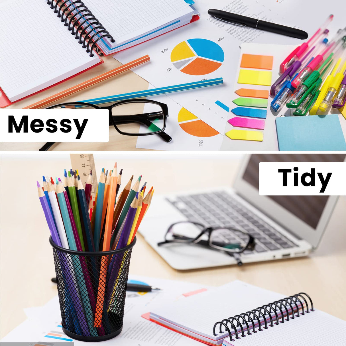 QYH Mesh Pencil Holder Metal Pen Cup Black for Desk, 6 Pack Office Desk Organizer for Business, School & Home
