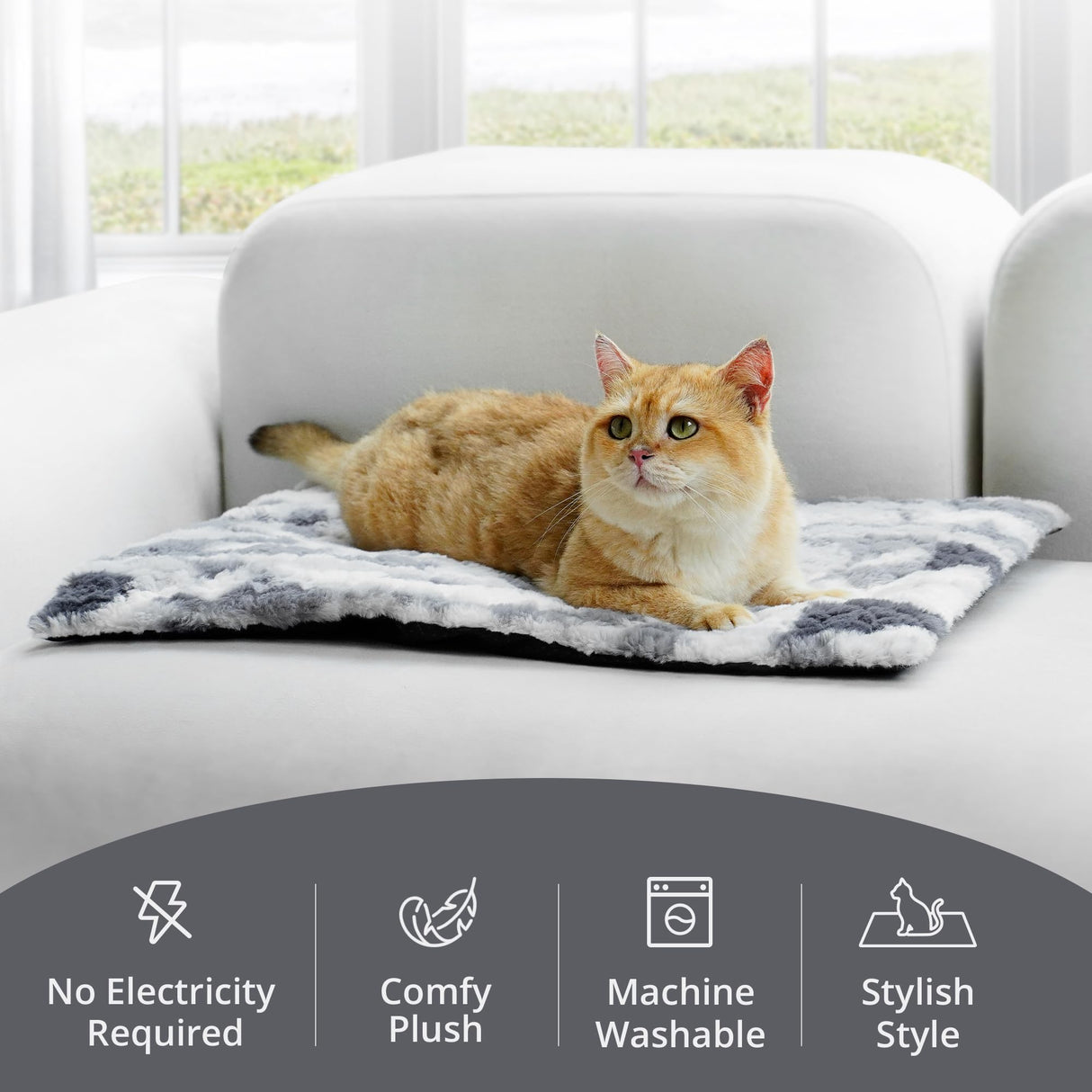 Petace Self Warming Cat Bed, 30" x 20" Ultra Soft Cat Dog Pet Heating Pad for Indoor Outdoor, Non-Slip Heated Dog Mat Thermal Blanket