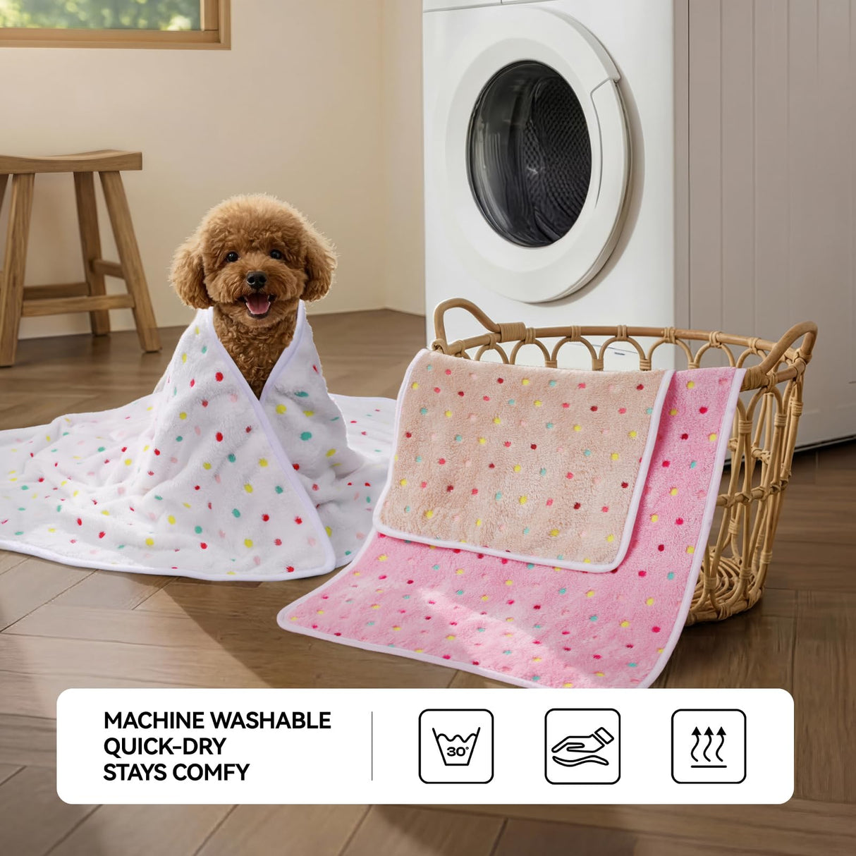 LINENLUX 1 Pack 3 Blankets Super Soft Fluffy Premium Fleece Dog Blankets for Puppy Cat Pet Blanket Flannel Throw Warm Sleep Polka Dot 40x31 inches