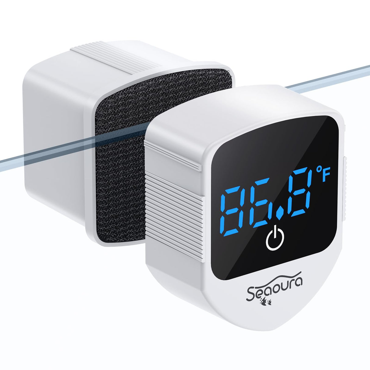 SEAOURA 2-in-1 Mini Aquarium Magnetic Cleaner with Digital Thermometer, Fish Aquariums Magnets Brush only for Glass Tank,Tiny Magnet Floating Cleaning Tool for 1-30 Gallons