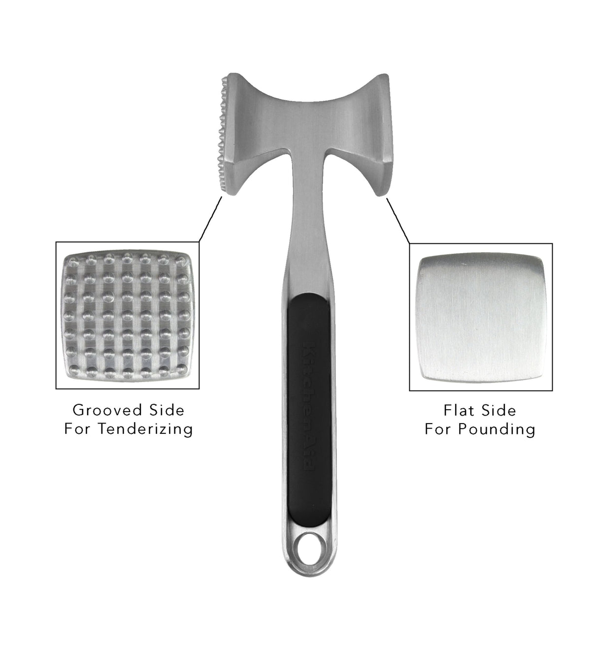 Gourmet Multi Sided Meat Tenderizer for Pounding Meats, Nuts, Shellfish, ect, Hang Hole for Easy Storage, Hand Wash, One Size, Black