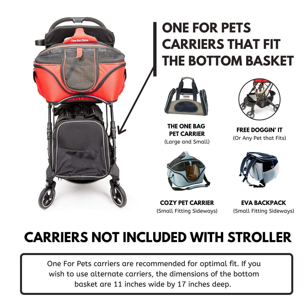 One for Pets 3-in-1 Luxury Pet Carrier, Booster Seat and Stroller for Small and Medium Size Dogs and Cats, No Assembly Required, Black (Chickadee)