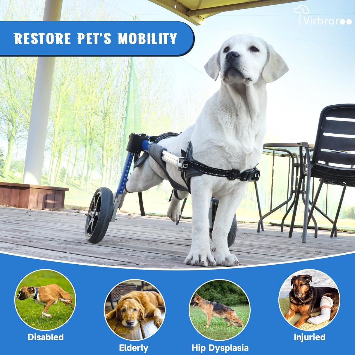 Virbraroo Dog Wheelchair for Back Legs with Upgraded All-Terrain Tires & Durable Bearings,Adjustable Dog Wheelchair for 11.8"-17.7" Lenght,22-35 lbs Disabled or Injured Small Dogs