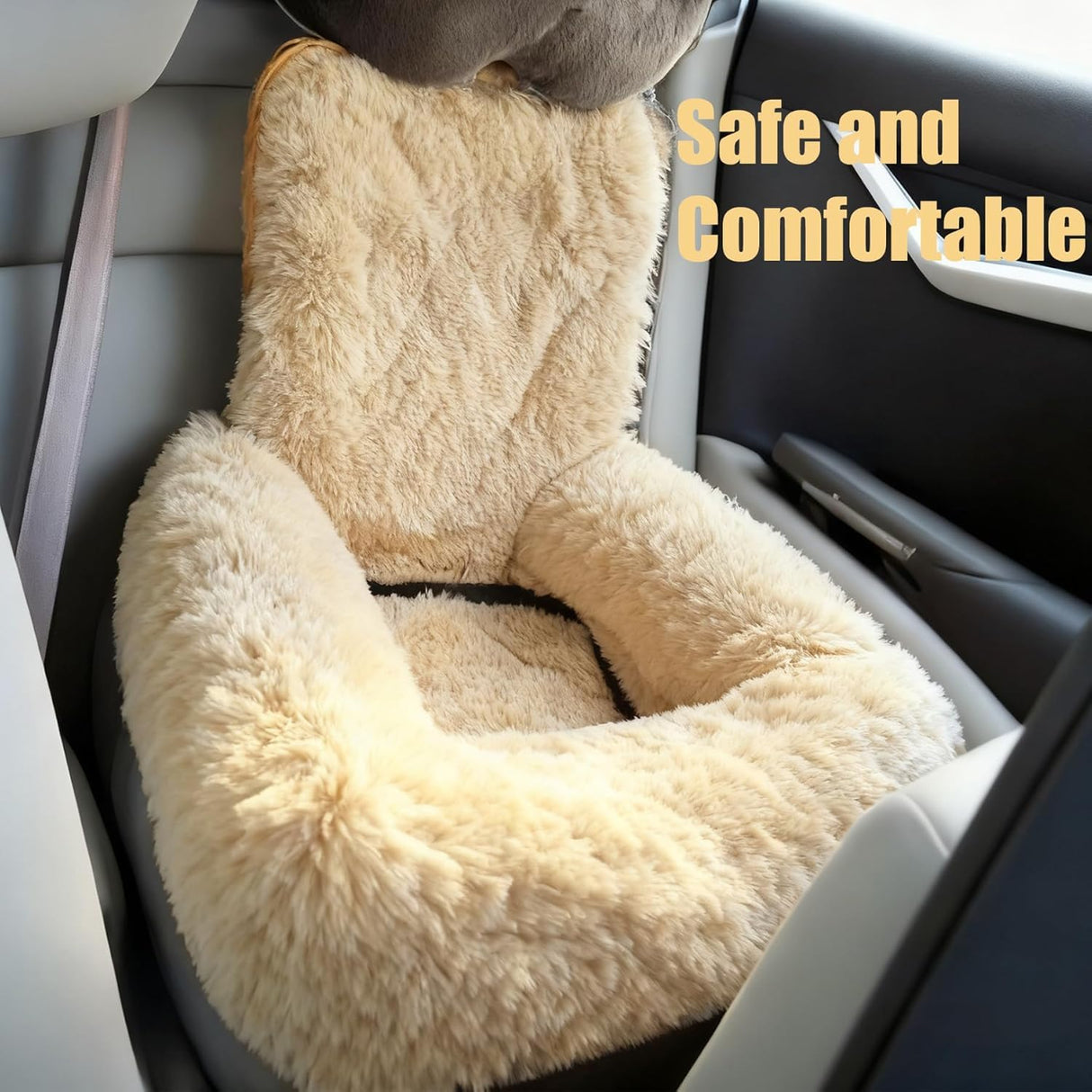 Luxurious Car Bed Travel Safety Kit, Ultra Soft Comfort Calming Dog Bed for Car Seat, Portable Washable Durable Plush Pet Cushion for Small Medium Dogs Cats (Dark Gray,23.6 * 27.5in)