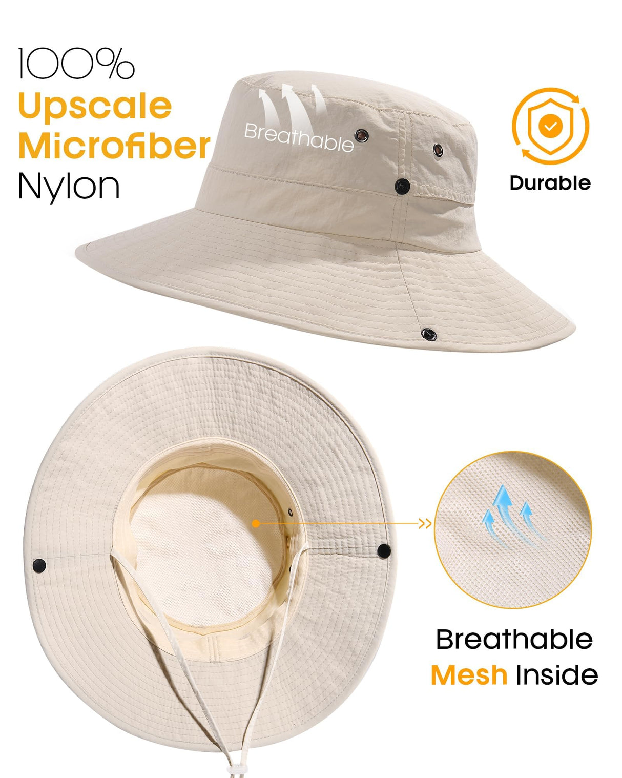 FURTALK Sun Hats for Women Ponytail UV Protection Beach Summer Hat Wide Brim Packable Cowboy Hat Beige