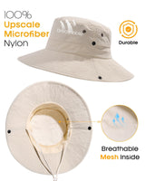 FURTALK Sun Hats for Women Ponytail UV Protection Beach Summer Hat Wide Brim Packable Cowboy Hat Beige