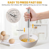 Stainless Steel Whisk 8" Hand Blender + 10" Semi-Automatic Rotary Kitchen Whisk Kitchen Wisk Wire Whisks for Cooking, Whisking, Blending, Beating, Stirring- 2 Pack...