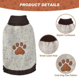 BINGPET Turtle Neck Dog Sweater - Brown Bone Pattern - Puppy Winter Warm Cloth for Small Medium Large Dogs