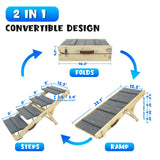 TNELTUEB Dog Ramp, 2-in-1 Dog Stairs for Small Dogs, 32.6" Long, Adjustable 8.5"-18" Pet Ramp with Non-Slip Traction Mat, Folding Portable Wooden Dog Steps for Bed, Couch, Car, Rated for 30 LBS (Grey)