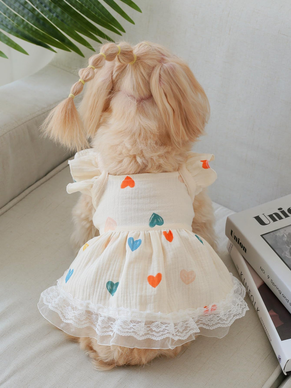 QWINEE 2pc Cute Heart Pattern Dog Dress Ruffle Trim Princess Dress Cat Vest Dress Lace Trim Summer Dress Pet Clothes for Small Medium Cats Dogs Kitten Puppy Black Multi Medium