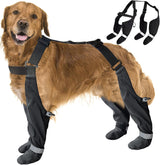 Dog Suspender Boots, Large Dog Rain Boots, Waterproof Doggy Winter Boot Snow Pants, Paw Protectors Legging Shoes with Suspenders,Anti-Slip Reflective Rain Boot for Walk Hike Outdoor Snowy(M,Blacke)