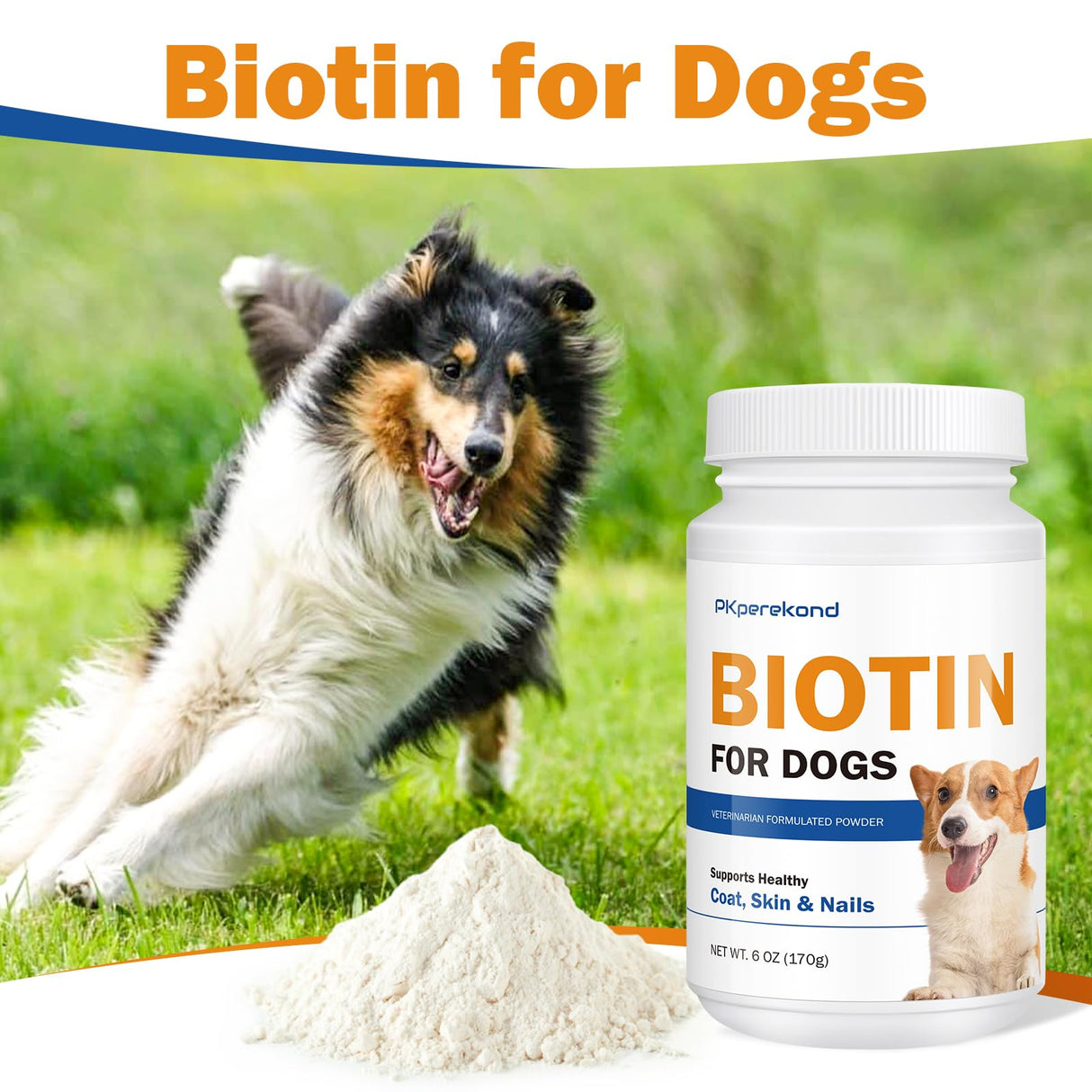 Biotin for Dogs, Supports Shiny Coat and Healthy Skin, Strengthens Dog Nails, Biotin Powder Supplement for Dog Shedding, Dry Skin Relief for Dogs, 6 oz