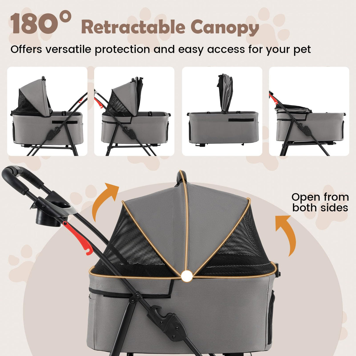 PETSITE 4 Wheels Pet Stroller, One-Click Foldable Dog Strollers for Small Dogs with Detachable Carrier, Breathable Mesh, Waterproof Cover, Storage Basket, Cup Holders, Ideal for Dogs Cats up to 33 lbs