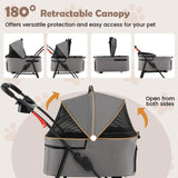 PETSITE 4 Wheels Pet Stroller, One-Click Foldable Dog Strollers for Small Dogs with Detachable Carrier, Breathable Mesh, Waterproof Cover, Storage Basket, Cup Holders, Ideal for Dogs Cats up to 33 lbs