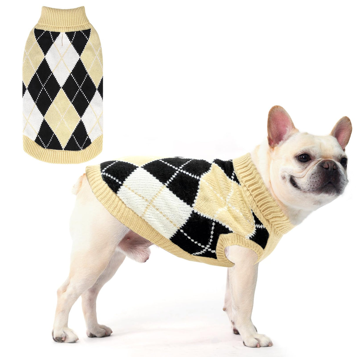 KOOLTAIL Dog Sweater, Knit Turtleneck Cold Weather Dog Sweaters for Small Medium Large Dogs, Soft Diamond Plaid Pullover Knitwear Dog Winter Warm Clothes, Pet Coat Puppy Sweater for Girls Boys L