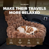 Pelsbarn Luxurious Cozy Car Bed - Small Luxury Travel Dog Bed with Safety Belt - Ultra Soft Faux Fur - Brown