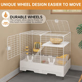 Oneluck Rabbit Cage Indoor,Loft Bunny Hutch with Urine-Proof Wall,Leak-Proof Trays, Wheels 28.7" L x 18.1" W x 25.6" H for Rabbits Chinchillas, Guinea Pig and Small Animal