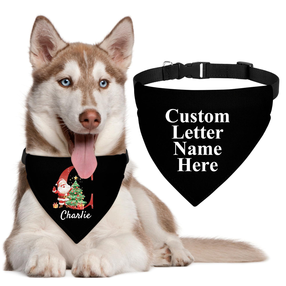 Personalized Christmas Dog Bandanas Letter Name Custom Neckwear Dog Scarf Triangle Bibs Kerchief Pet Costume Accessories for Small Medium Large Dogs Cats Pets Puppy, Medium