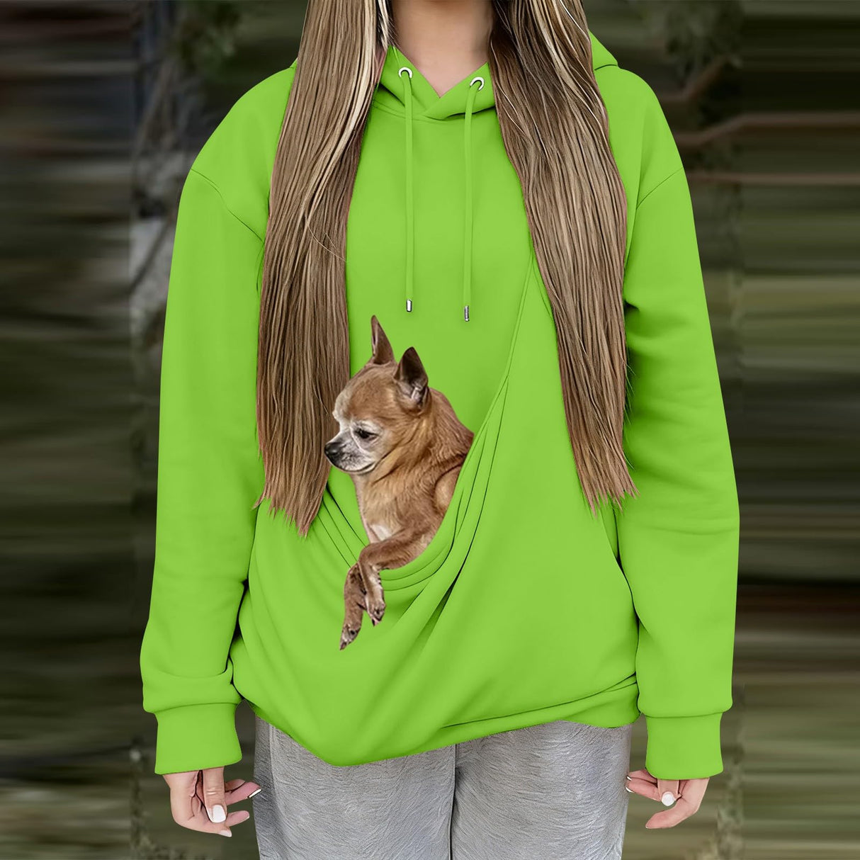 Shunking Pet Pouch Hoodie Men Kangaroo Pouch Hoodies Pocket Puppy Cat Care Shirt Dog Carrier Pullover Animal Holder Top Unisex (Light Green, XXL)